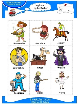 ingilizce Meslekler flashcard-eğitici kartlar 